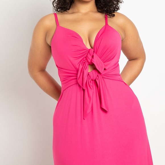 Eloquii | Pink Cutout Tie Detail Dress - Picture 2 of 5